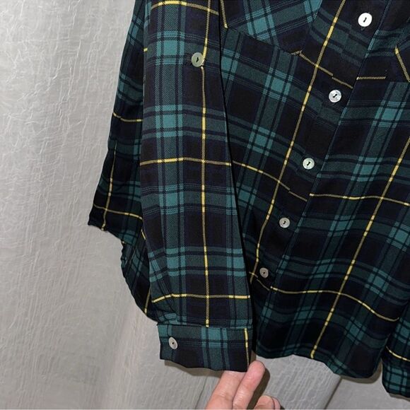 aliceblue x Stitch Fix L Green Black Gold Plaid Button Down Long Sleeve Blouse - Picture 6 of 13
